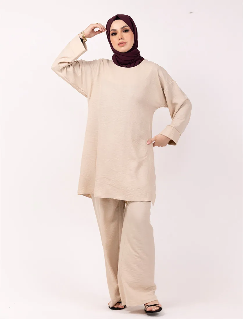 Beige Crêpey Co Ord Set